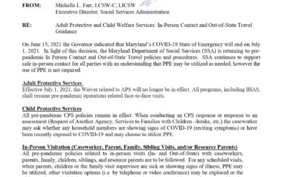 MD DHS – Adult Protective and Child Welfare Services- In-Person Contact and Out-of-State Travel Guidance