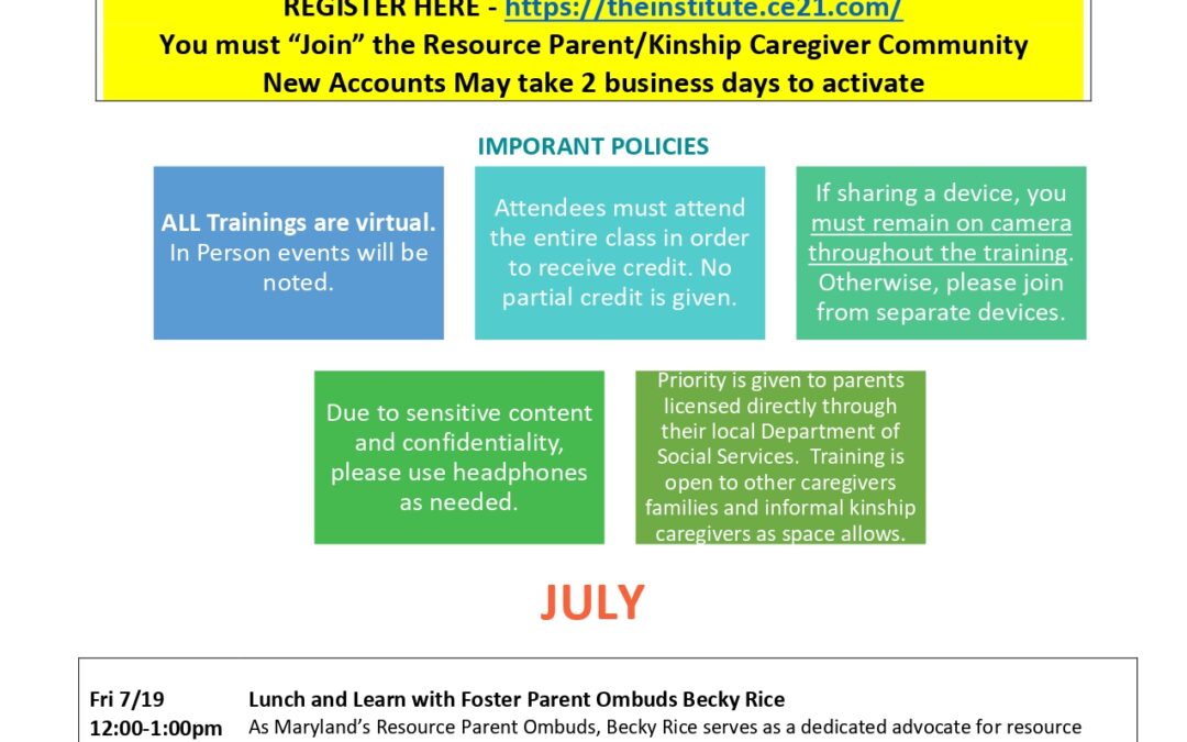 Child Welfare Academy July/September ’24 Training Schedule